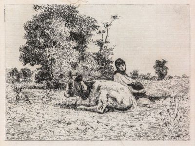 Gravură de interpretare - Aman, Theodor; La păscut