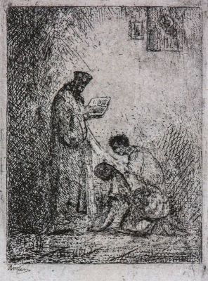 Gravură - Aman, Theodor; La spovedit