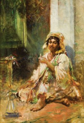 Pictură de șevalet - Aman, Theodor; Cadână cu narghilea
