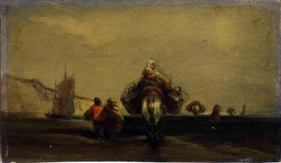 pictură de șevalet - Devéria, Achile-Jacqoues-Jean-Marie; Plecarea la pescuit