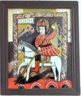 Icoană pe sticlă - anonim; Sf. Gheorghe
