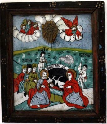 Icoană pe sticlă - Nicolae Oancea (?); Nașterea Domnului