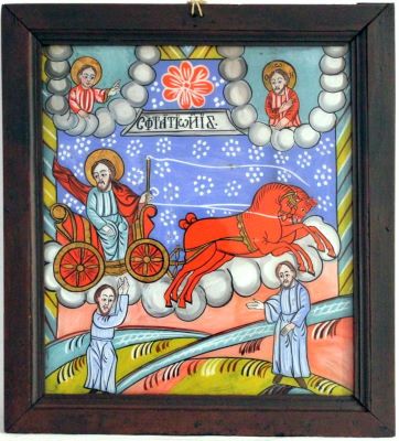 Icoană pe sticlă - zugravii Grecu; Sf. Ilie
