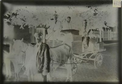 Clișeu pe sticlă; Patru bărbați într-o căruță