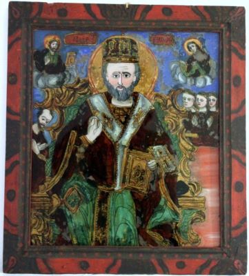 Icoană pe sticlă - Ioan Morar; Sf. Nicolae