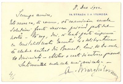 Scrisoare - Marghiloman, Alexandru; Alexandru Marghiloman [către I. Miclescu]