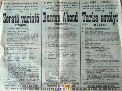 Afiș cultural - Tipografia Josef Kaden; Serată variată