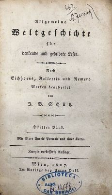Carte veche - Joseph Baptist Schütz, autor; Allgemeine Weltgeschichte für denkende und gebildete Leser