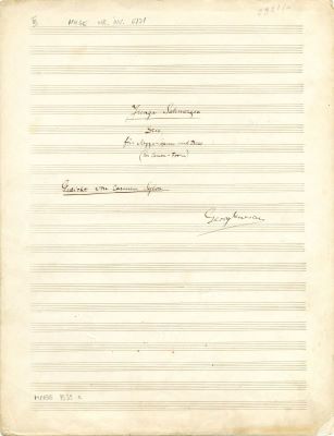 Manuscris muzical autograf complet - George Enescu; „Junge Schmerzen - Duo für Mezzo-Sopran und Bass (in Canon-Form)”, pe versuri de Carmen Sylva