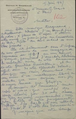 Scrisoare - H. Dagneaud; Doctor H. Dagneaud către George Enescu
