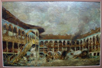 Pictură de șevalet - Cretzoiu-Rădulescu, Ecaterina-Coca; Hanul lui Manuc, interpretare după Michel Bouquet