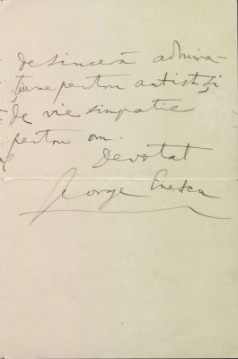 Scrisoare cu plic - George Enescu; George Enescu către Sabin Drăgoi