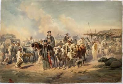 Acuarelă - Szathmary, Carol Popp de; Târgul săptămânal (Wochenmarkt)