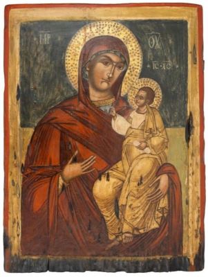 Icoană pe lemn; Maica Domnului cu Pruncul (Hodighitria)