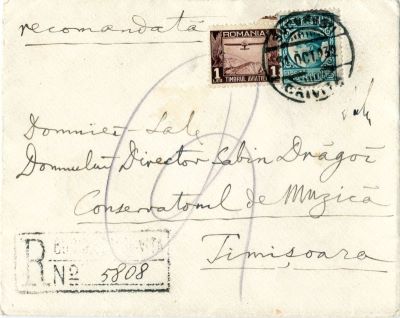 Scrisoare cu plic - George Enescu; George Enescu către Sabin Drăgoi