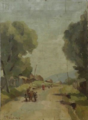 Pictură de șevalet - Băeșu, Aurel; Uliță de sat