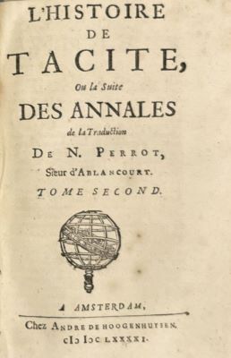 Carte veche - Cornelius Publius Tacitus, autor; Nicolas Perrot d'Ablancourt, traducător; L'histoire de Tacite
