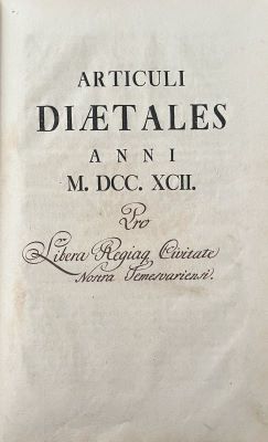 Carte veche; Articuli Diaetales anni M. DCC. XCII
