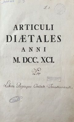 Carte veche; Articuli Diaetales anni M. DCC. XCI