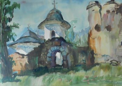 Acuarelă - Hălăucescu, Iulia; Palatul Cnejilor