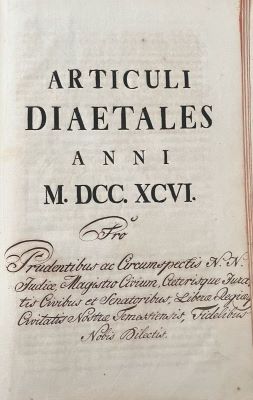 Carte veche; Articuli Diaetales anni M. DCC. XCVI.