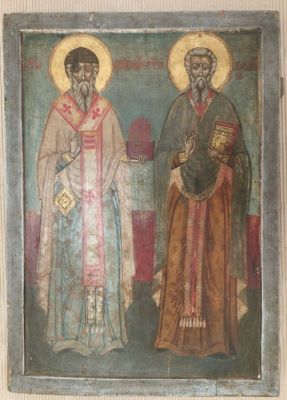 Icoană - anonim; Sfinții Ierarhi Spiridon și Haralambie