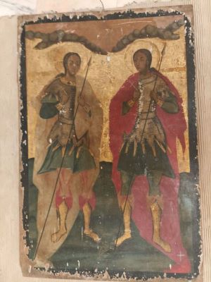 Icoană - anonim; Sfinții Mari Mucenici Gheorghe și Dimitrie