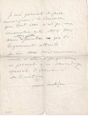 Manuscris - Matisse, Henri; Scrisoare
