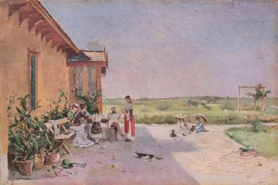 Pictură de șevalet - Aman, Theodor; Societate în curte