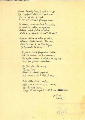 Manuscris - Mihail Sadoveanu; Poezii de dragoste scrise de Mihail Sadoveanu și trimise Valeriei Mitru, în perioada 26.I-9.XI.1942 (45 poezii)