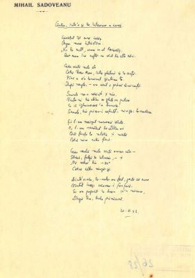 Manuscris - Mihail Sadoveanu; Poezii de dragoste scrise de Mihail Sadoveanu și trimise Valeriei Mitru, în perioada 26.I-9.XI.1942 (45 poezii)