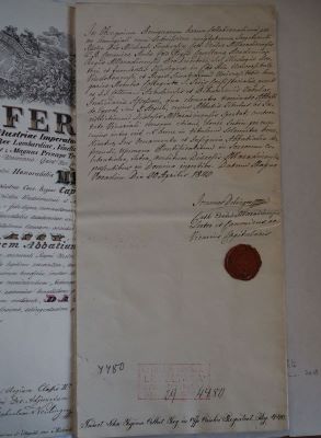 Diplomă - Cancelaria Imperială; Ferdinand I, Împărat al Austriei și Rege al Ungariei, îl numește pe preotul Mihály Fogarasy în funcția de abate titular de Egyed