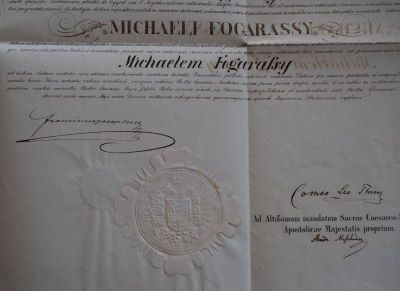 Cancelaria Imperială; Diplomă de numire acordată lui Mihály Fogarasy în funcția de canonic custode al capitlului de Oradea