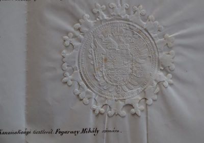 Cancelaria Imperială; Diplomă de numire acordată lui Mihály Fogarasy în funcția de canonic cantor al catedralei de Oradea