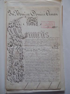 Diplomă - Cancelaria Papală; Diploma papei Pius IX, în care întărește numirea lui Fogarasy Mihály în funcția de episcop de Transilvania