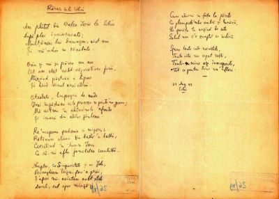 Manuscris - Mihail Sadoveanu; Poezii de dragoste scrise de Mihail Sadoveanu și trimise Valeriei Mitru, în perioada 26.I-9.XI.1942 (45 poezii)