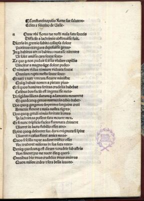 incunabul - Valle, Nicolaus de; Epistola Constantinopolis ad Romam