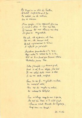 Manuscris - Mihail Sadoveanu; Poezii de dragoste scrise de Mihail Sadoveanu și trimise Valeriei Mitru, în perioada 26.I-9.XI.1942 (45 poezii)