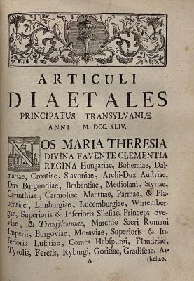 Carte veche transilvăneană; Articuli diaetales Principatus Transylvaniae