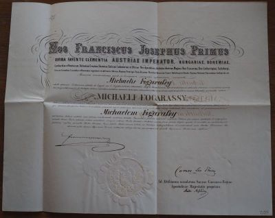 Cancelaria Imperială; Diplomă de numire acordată lui Mihály Fogarasy în funcția de canonic custode al capitlului de Oradea