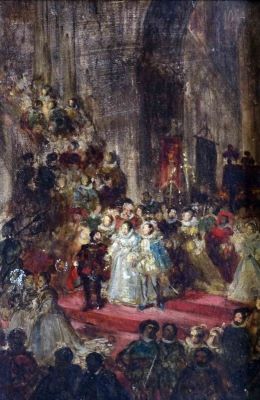 pictură de șevalet - ISABEY, LOUIS-GABRIEL-EUGÈNE; Procesiune într-o biserică pe vremea lui Henric al III-lea