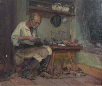 Pictură de șevalet - Skeletty-Poitevin, Alexandru; Cizmarul satului