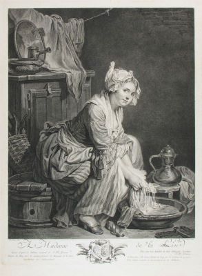 gravură - Danzel, Jacques Claude; (SC.); (EX.); Greuze, Jean Baptiste; (PX.); (EX.); [Spălătoreasa]