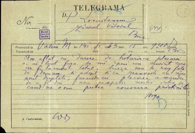 manuscris - Nicolae Iorga - autor; Telegramă adresată de Nicolae Iorga lui Petre Locusteanu, la redacția ziarului „Viitorul“