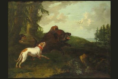 pictură de șevalet - anonim (Hamilton, Philipp Ferdinand); Vînătoare de mistreț ; pandant: Căprior