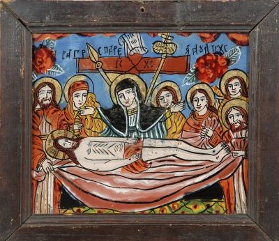 icoană pe sticlă; Punerea în mormânt; Îngroparea lui Iisus