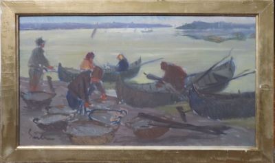 pictură de șevalet - Sârbu, Gheorghe; Bărci de pescari